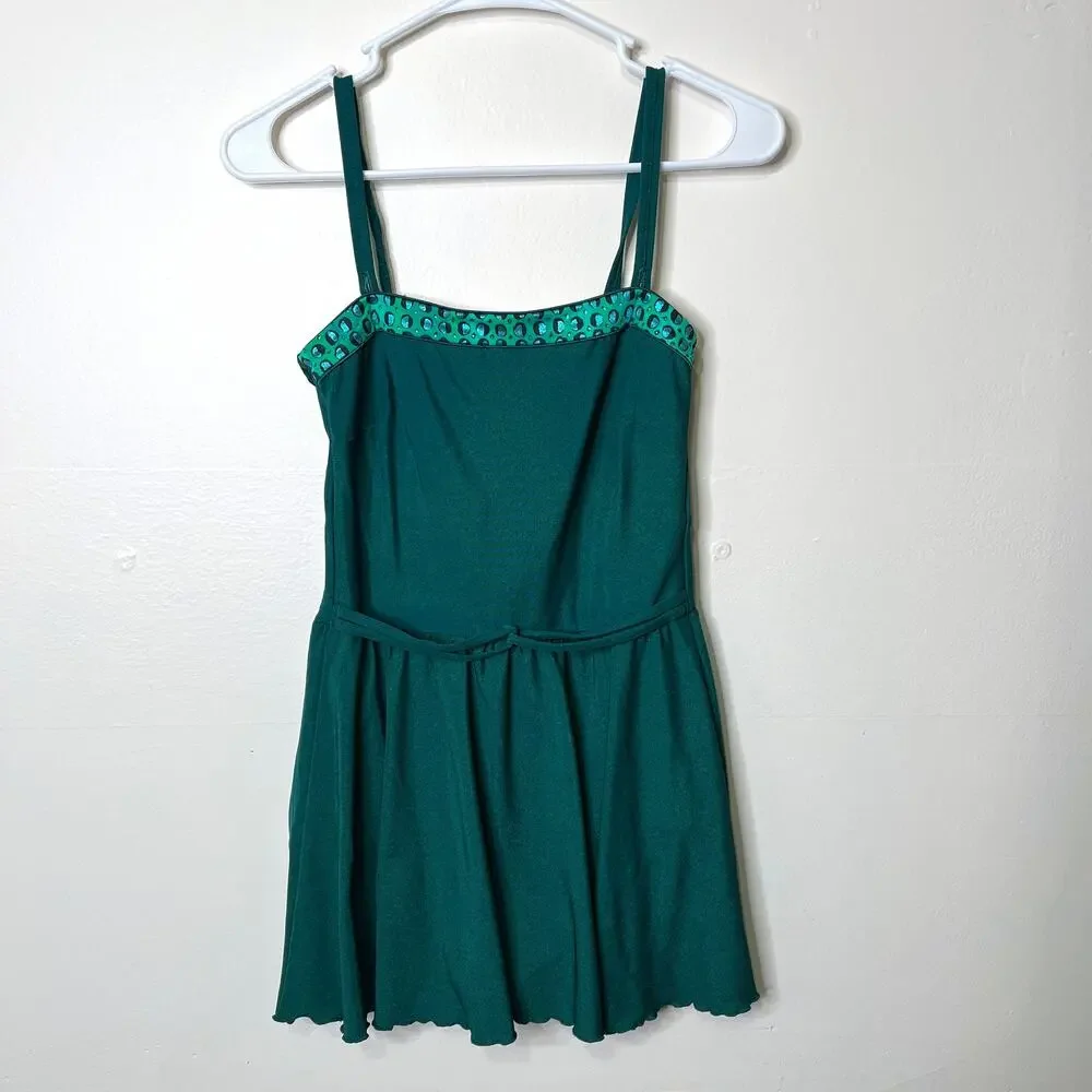Vintage 60s 70s Roxanne Skirted One Piece Swimsuit Green‎ 12/34C Modest